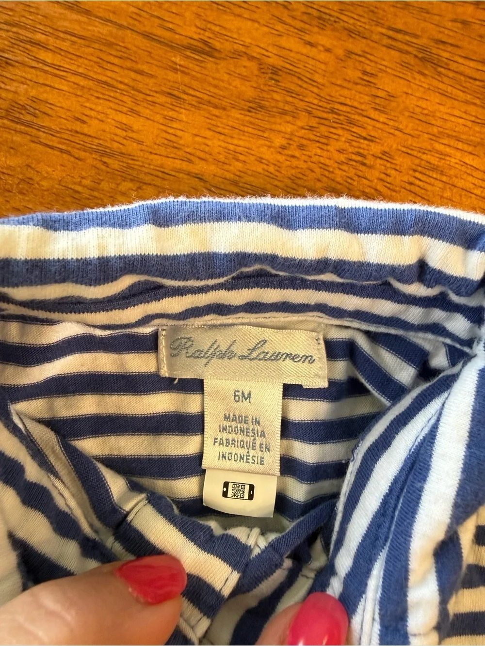 Ralph Lauren Blue & White Striped Polo with Orange Logo kids size 6 months